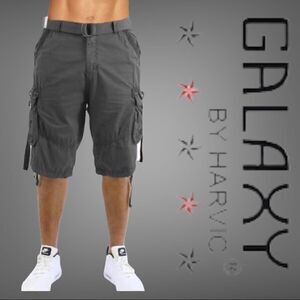 NWT Galaxy By Harvic Men's Belted Tactical Cotton Cargo Shorts Gray sz 48